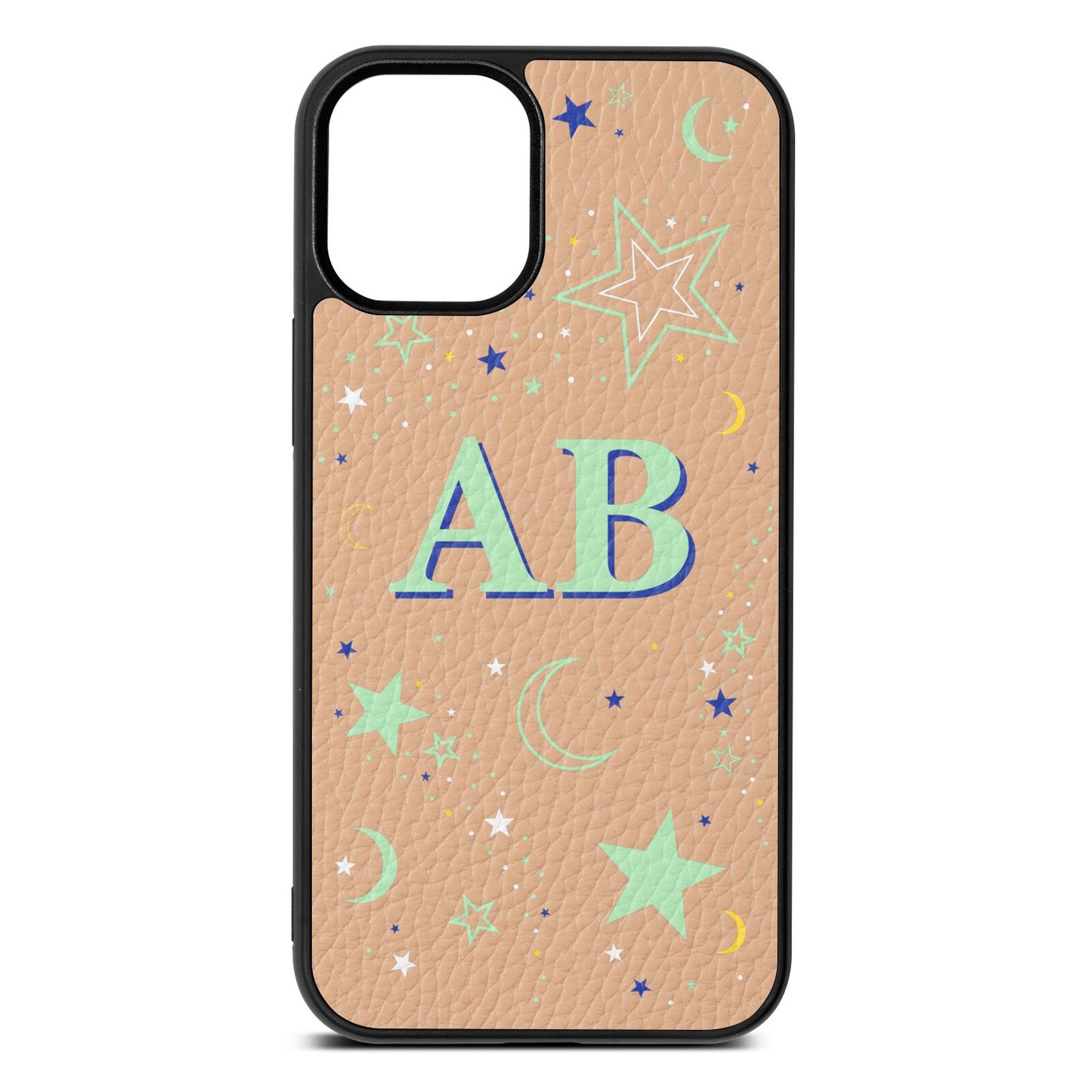 Stars and Moon Personalised Nude Pebble Leather iPhone 12 Mini Case