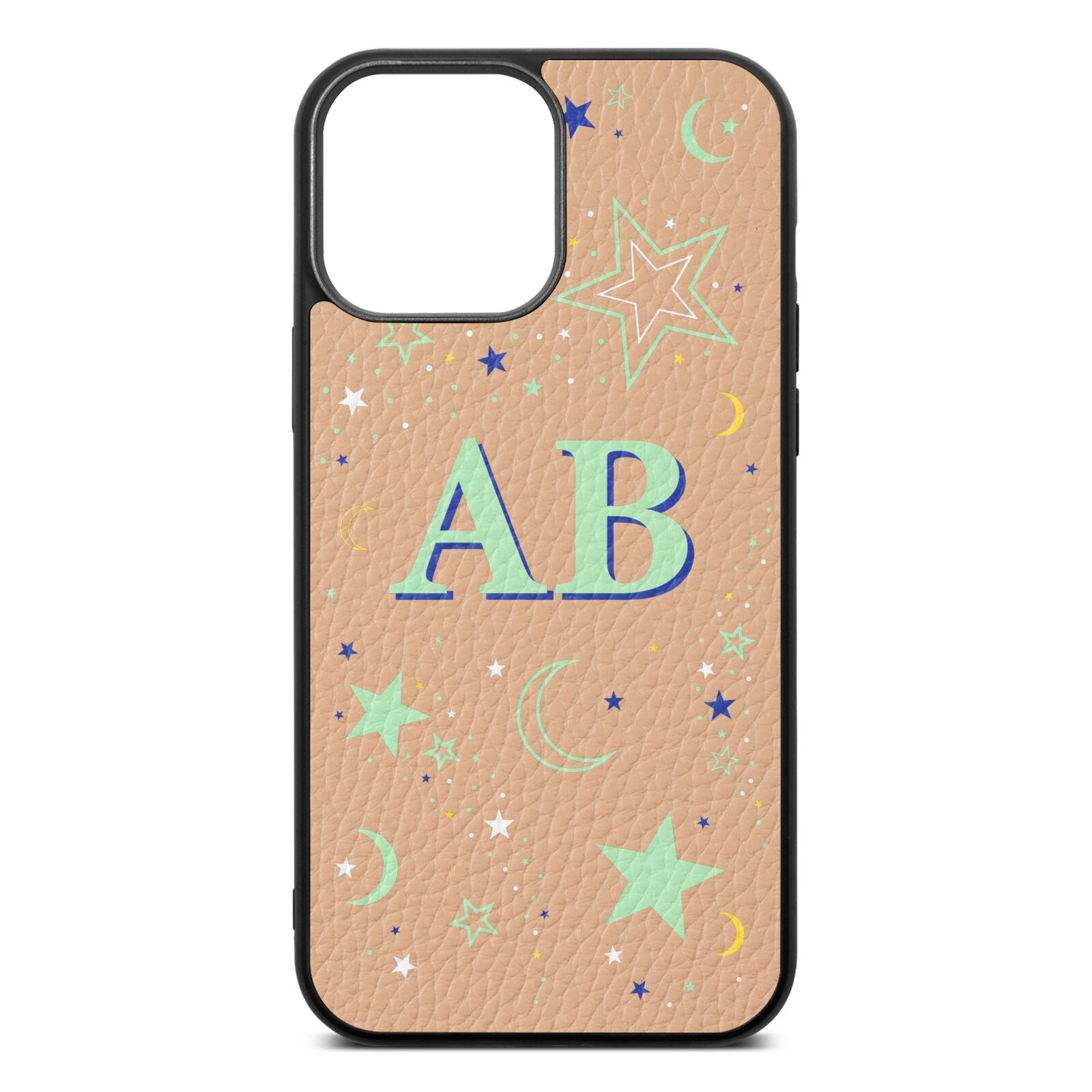 Stars and Moon Personalised Nude Pebble Leather iPhone 13 Pro Max Case