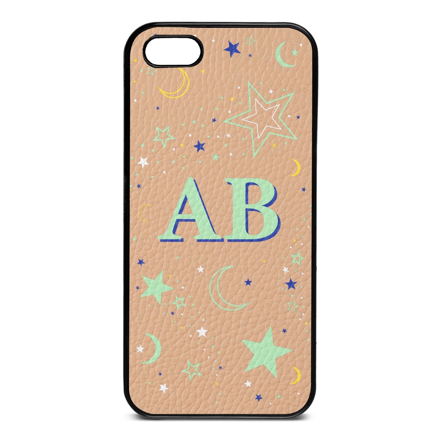 Stars and Moon Personalised Nude Pebble Leather iPhone 5 Case