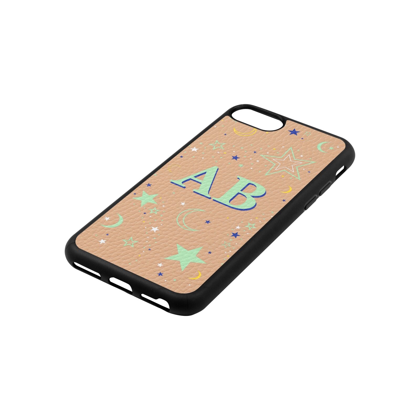 Stars and Moon Personalised Nude Pebble Leather iPhone 8 Case Side Angle