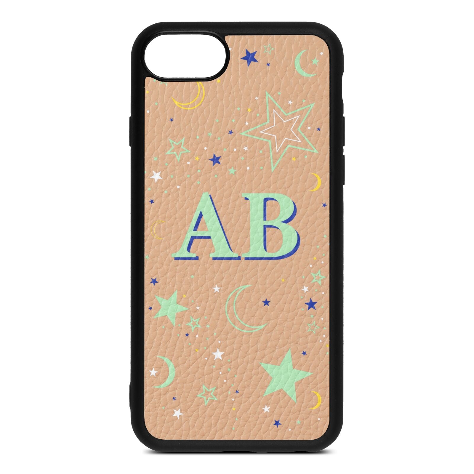 Stars and Moon Personalised Nude Pebble Leather iPhone 8 Case