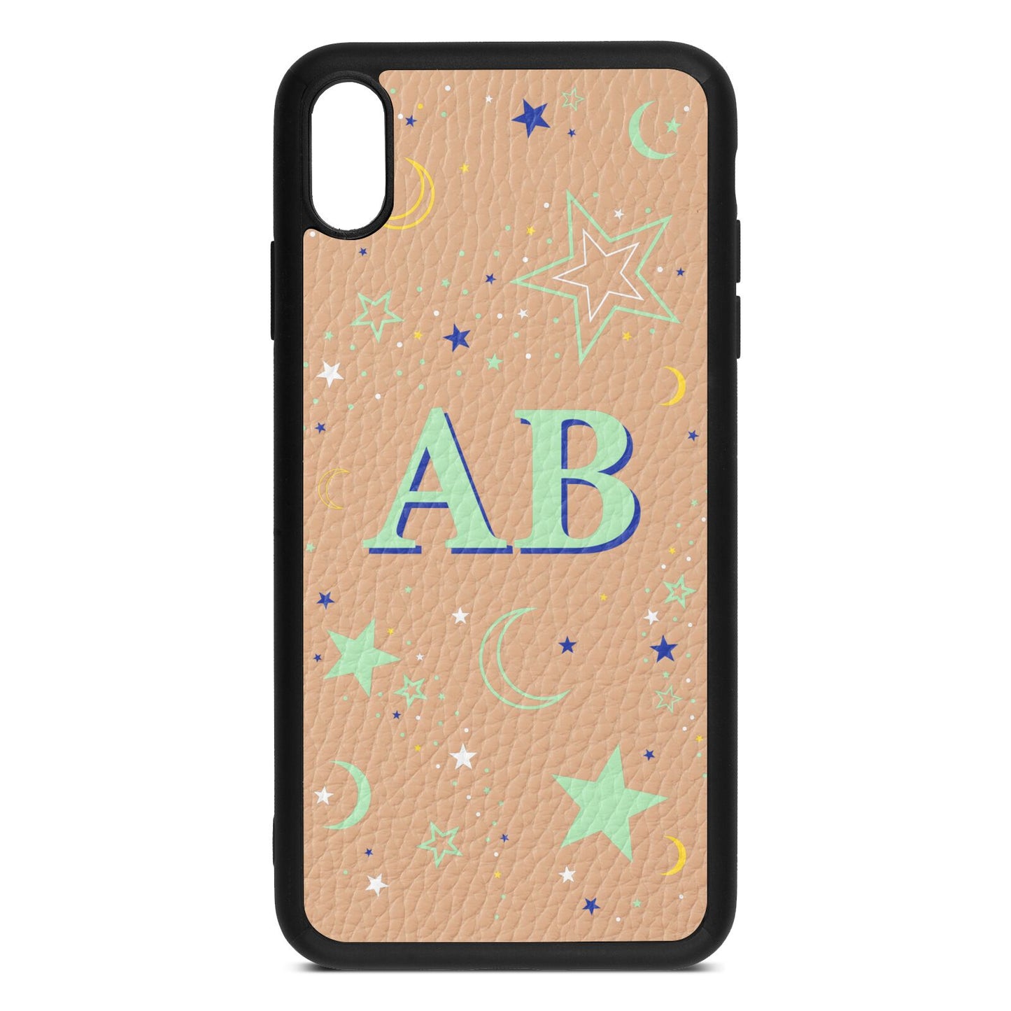 Stars and Moon Personalised Nude Pebble Leather iPhone Xs Max Case