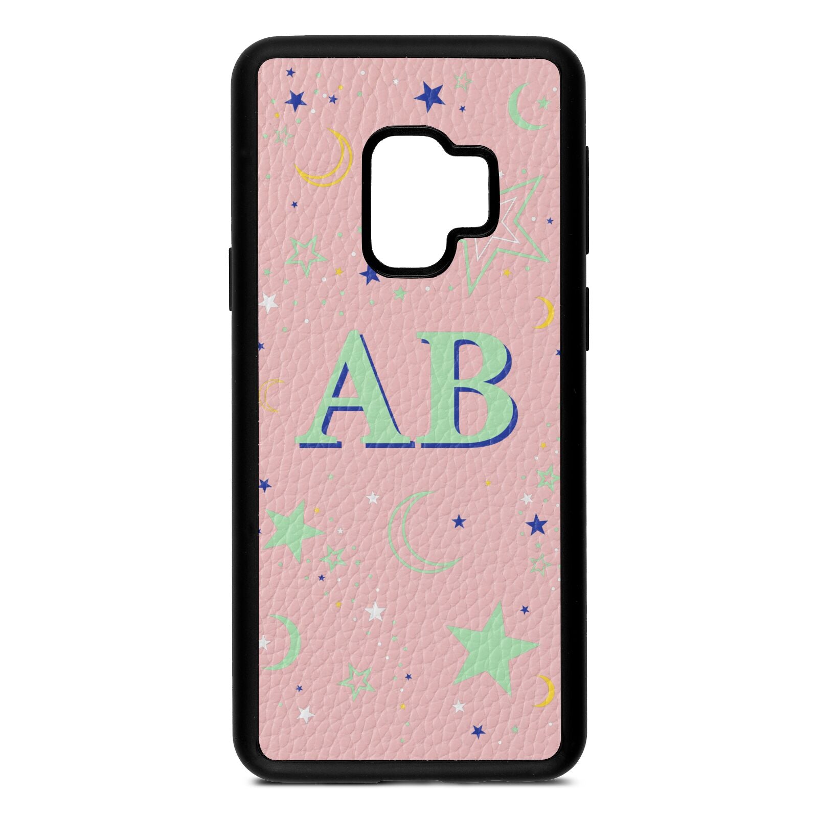 Stars and Moon Personalised Pink Pebble Leather Samsung S9 Case