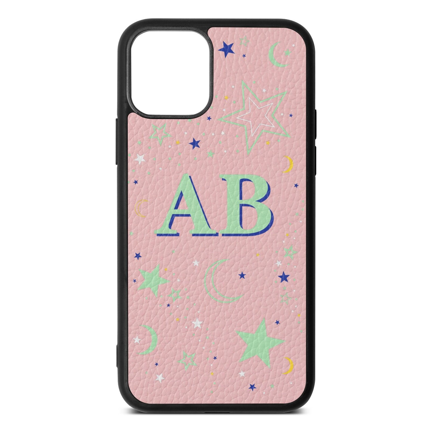 Stars and Moon Personalised Pink Pebble Leather iPhone 11 Case