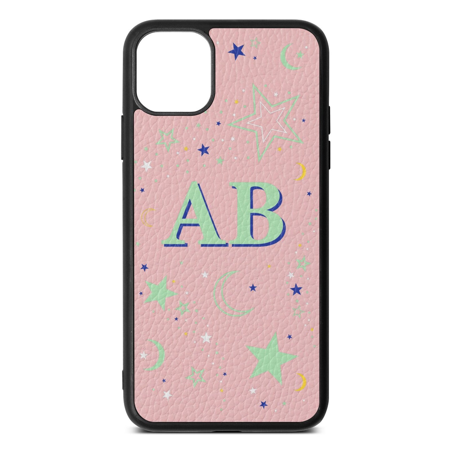 Stars and Moon Personalised Pink Pebble Leather iPhone 11 Pro Max Case