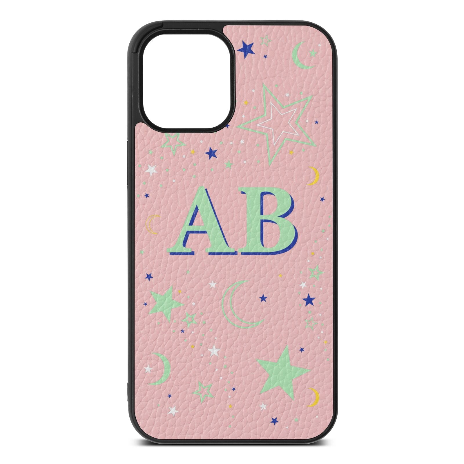 Stars and Moon Personalised Pink Pebble Leather iPhone 12 Pro Max Case