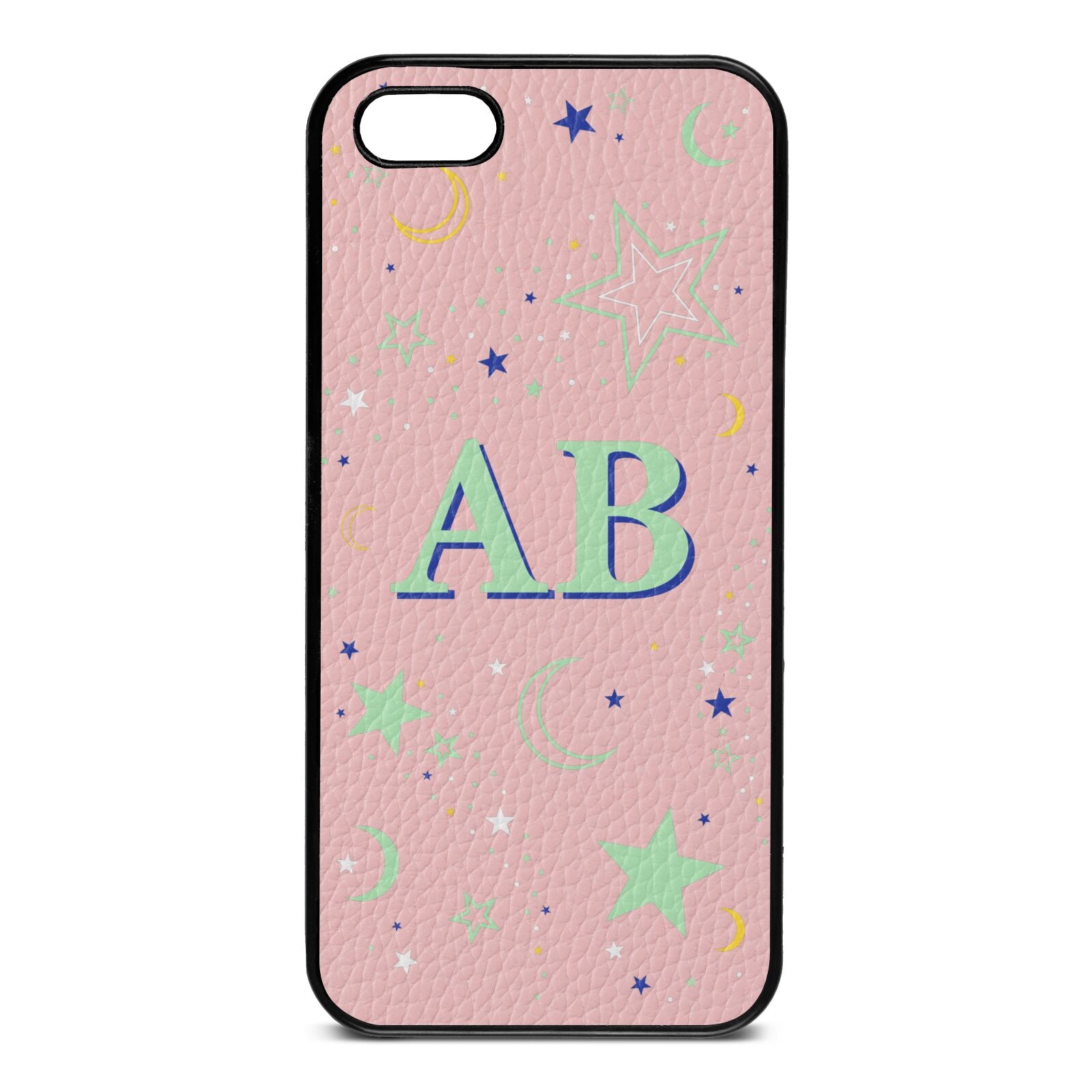 Stars and Moon Personalised Pink Pebble Leather iPhone 5 Case