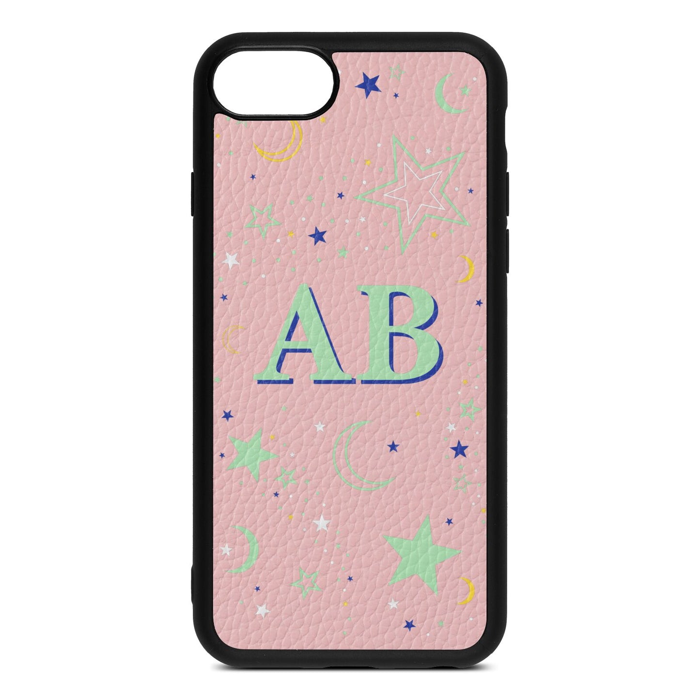 Stars and Moon Personalised Pink Pebble Leather iPhone 8 Case