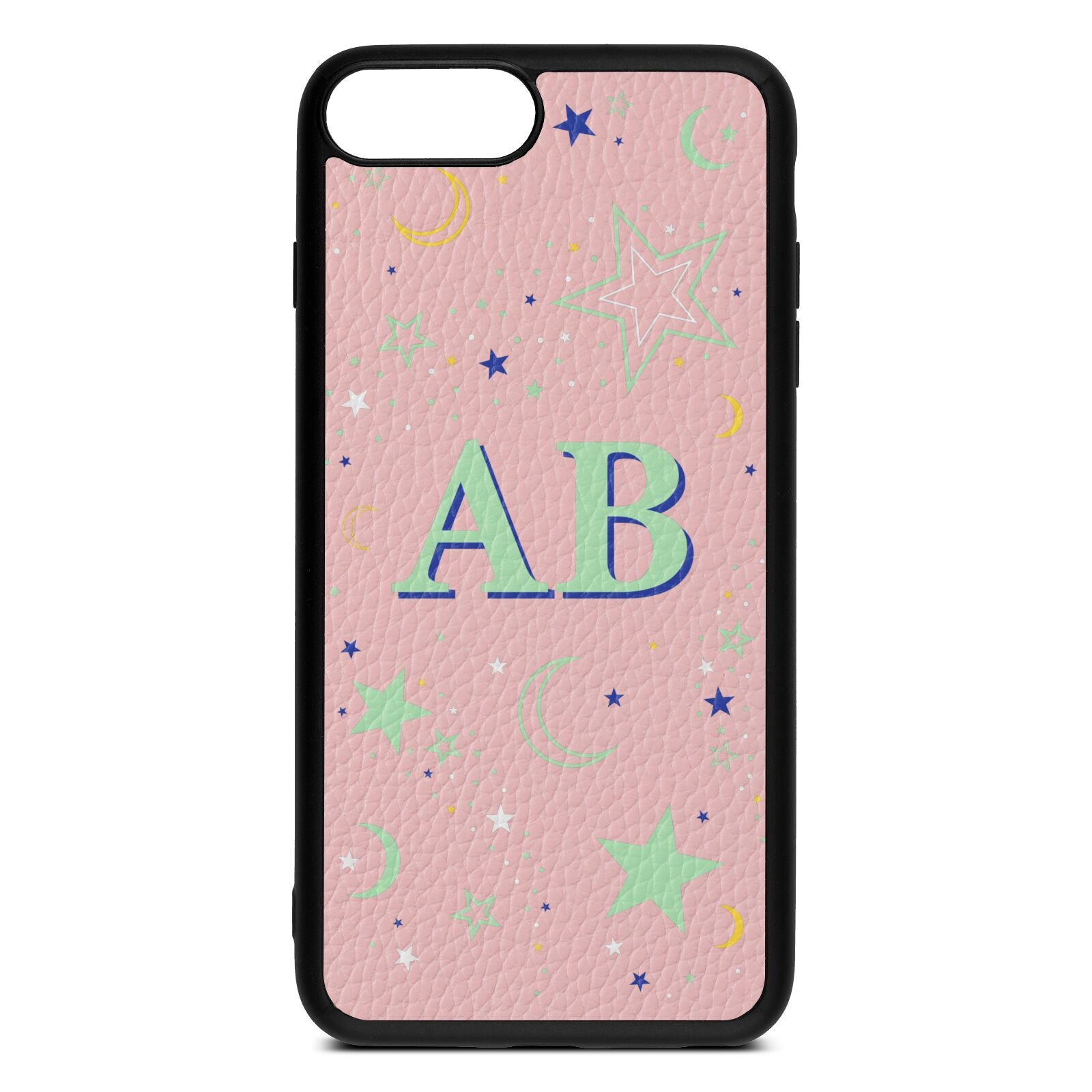 Stars and Moon Personalised Pink Pebble Leather iPhone 8 Plus Case