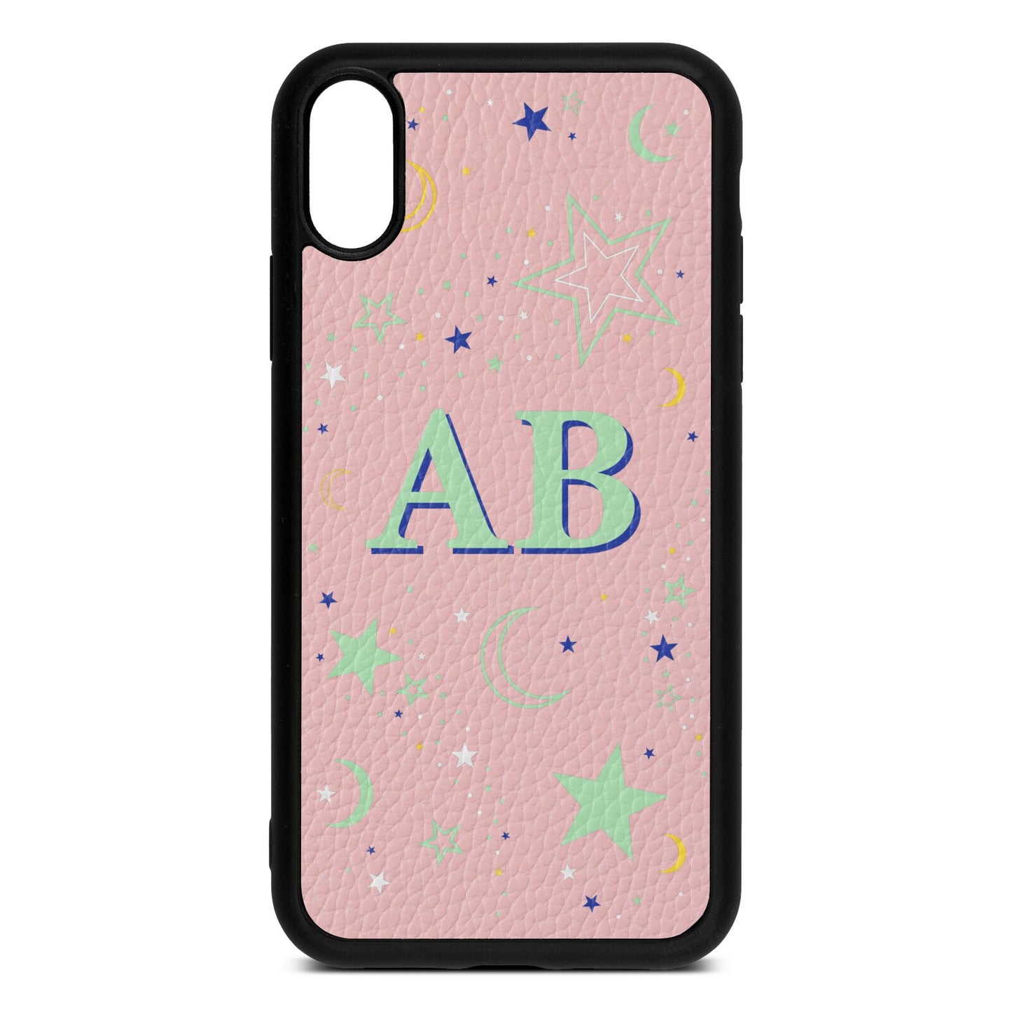 Stars and Moon Personalised Pink Pebble Leather iPhone Xr Case