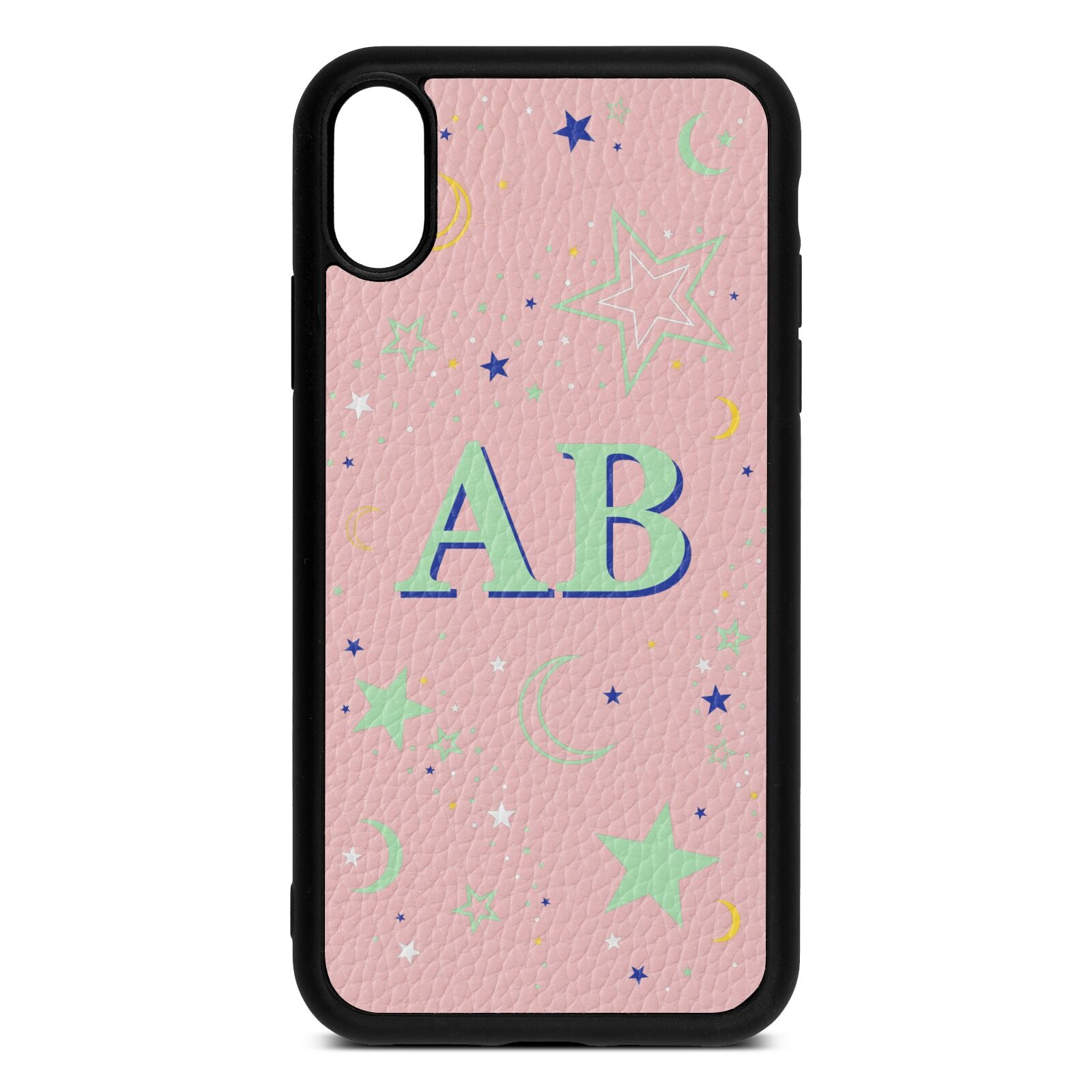 Stars and Moon Personalised Pink Pebble Leather iPhone Xr Case