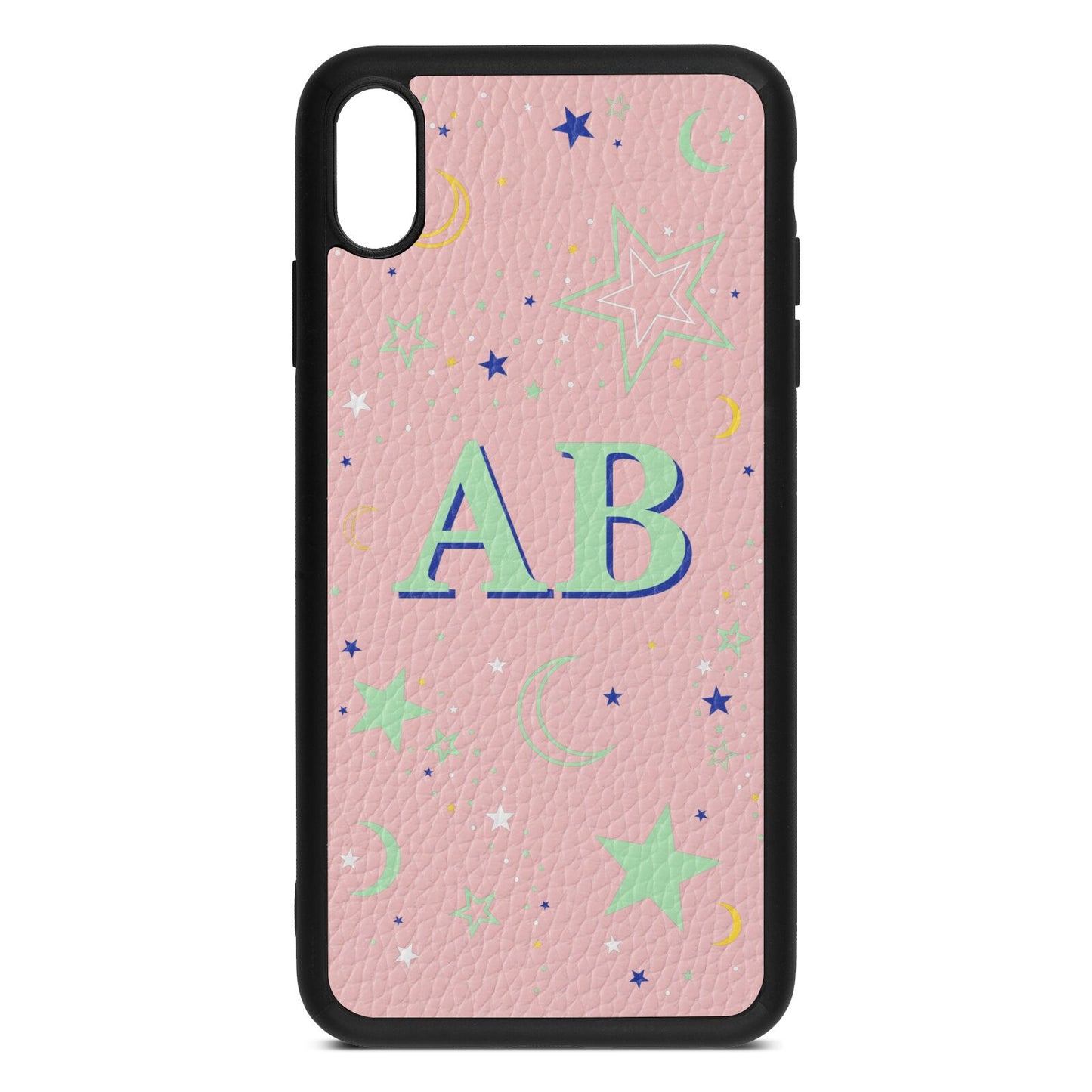 Stars and Moon Personalised Pink Pebble Leather iPhone Xs Max Case