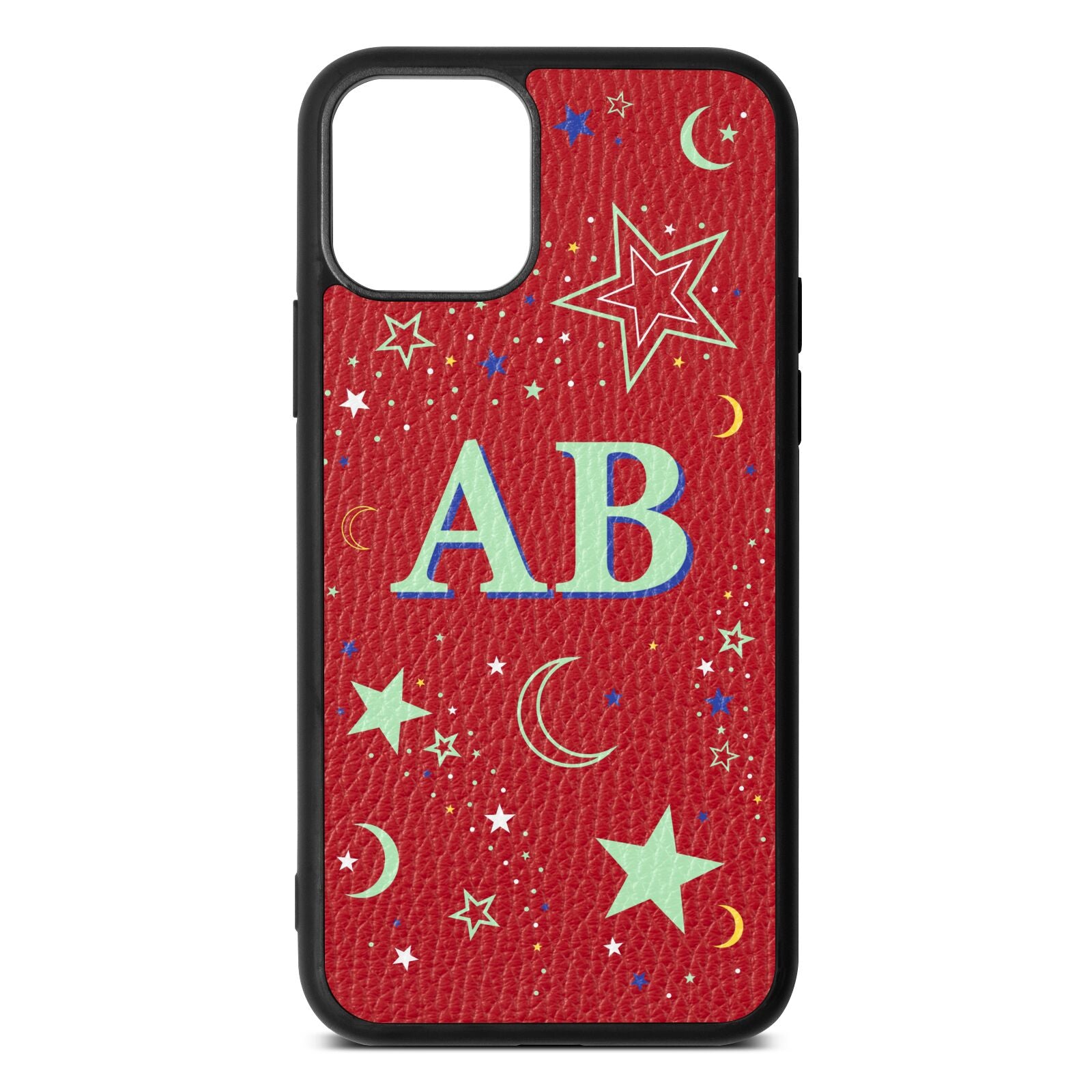 Stars and Moon Personalised Red Pebble Leather iPhone 11 Case