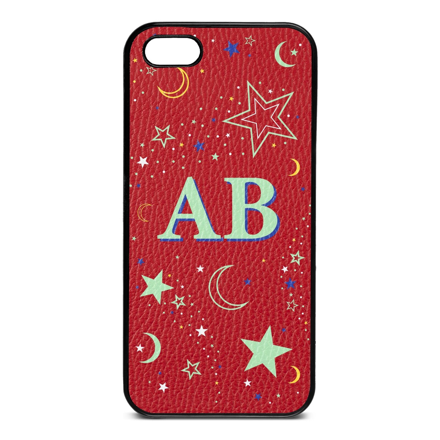 Stars and Moon Personalised Red Pebble Leather iPhone 5 Case