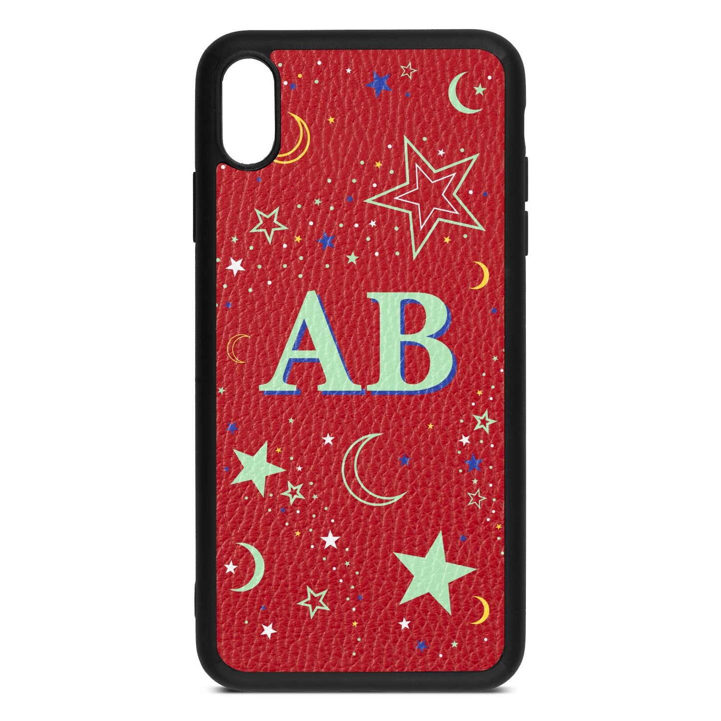 Stars and Moon Personalised Red Pebble Leather iPhone Xs Max Case