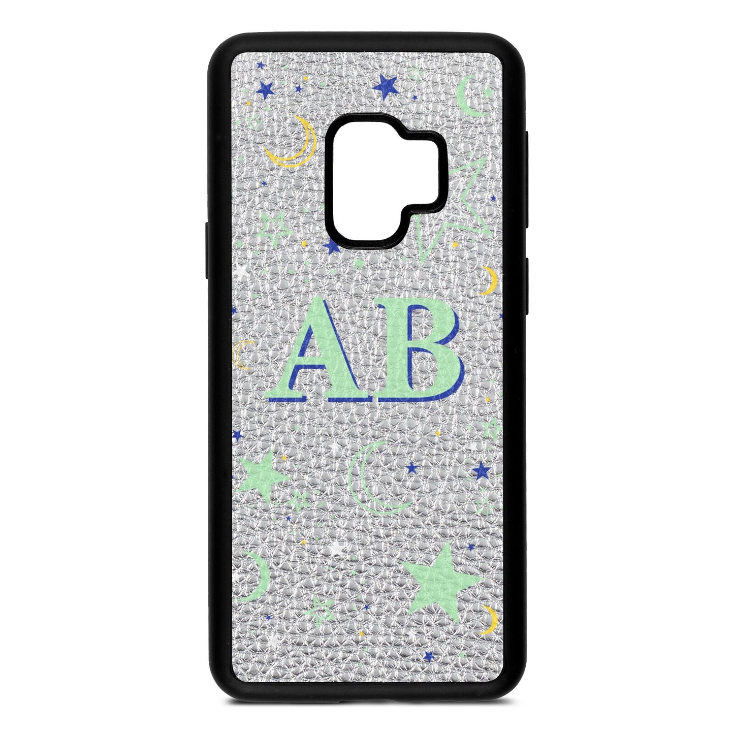 Stars and Moon Personalised Silver Pebble Leather Samsung S9 Case