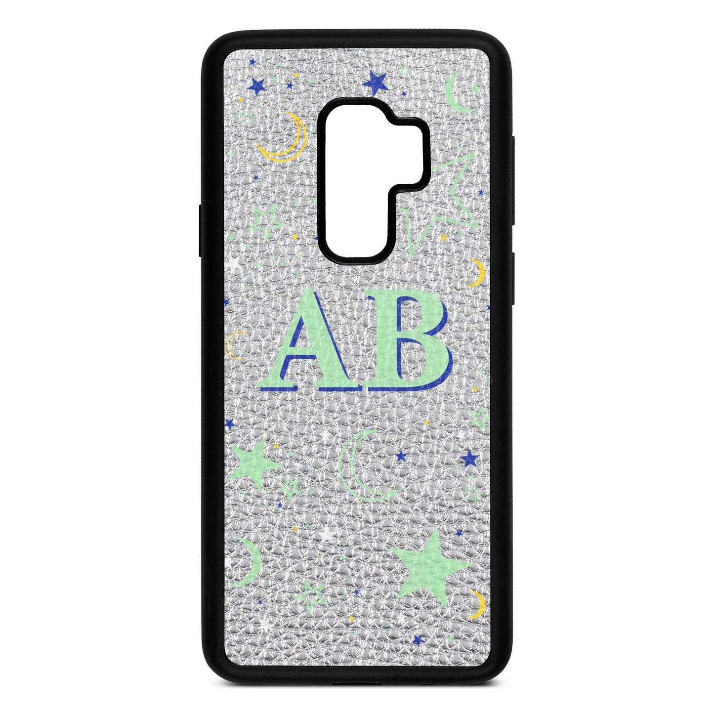 Stars and Moon Personalised Silver Pebble Leather Samsung S9 Plus Case