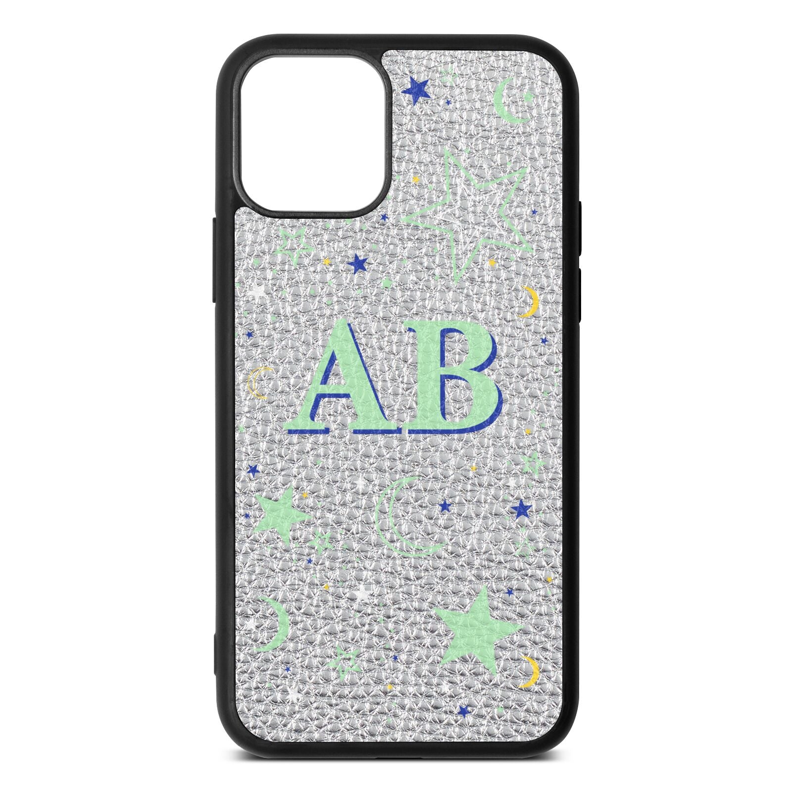 Stars and Moon Personalised Silver Pebble Leather iPhone 11 Case