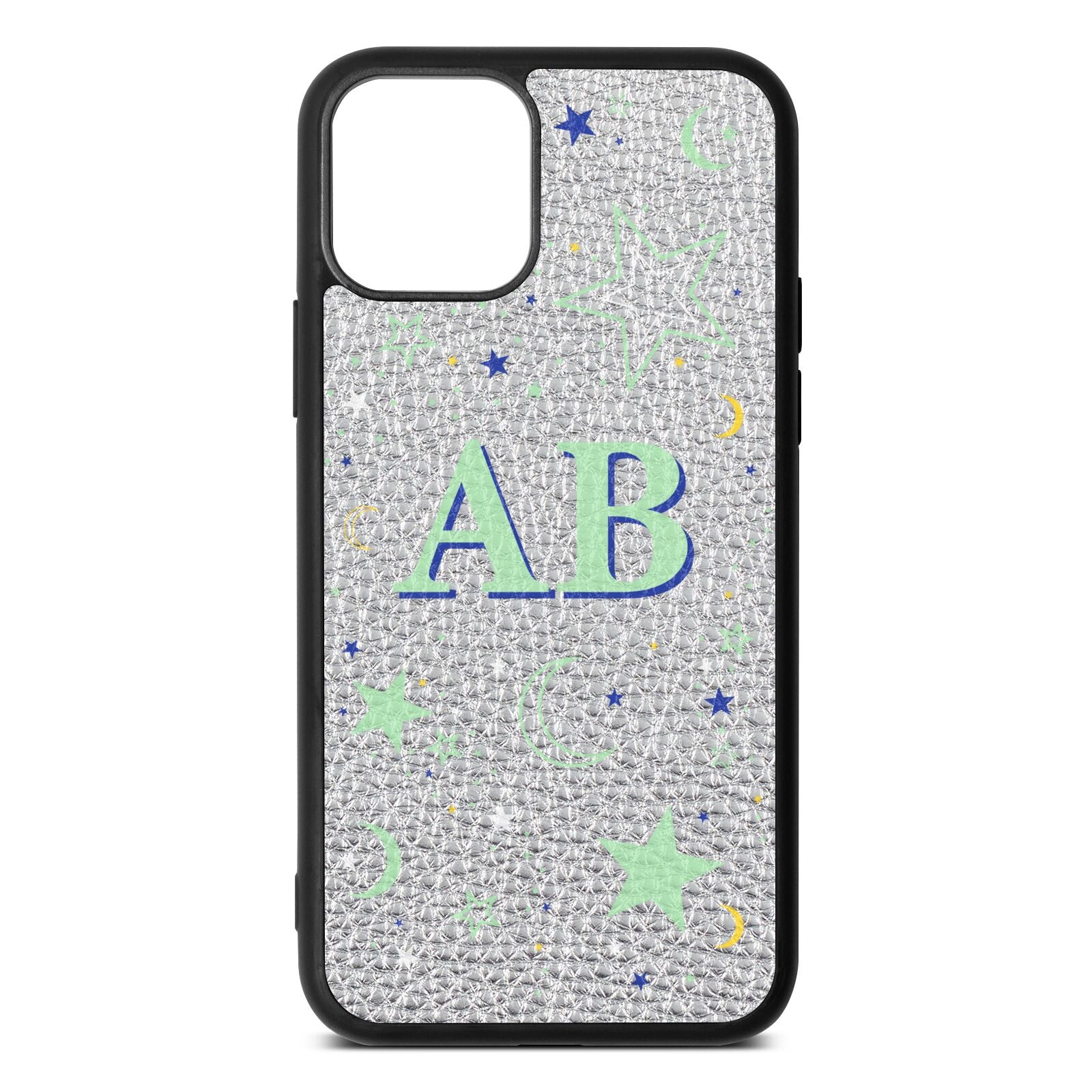 Stars and Moon Personalised Silver Pebble Leather iPhone 11 Pro Case