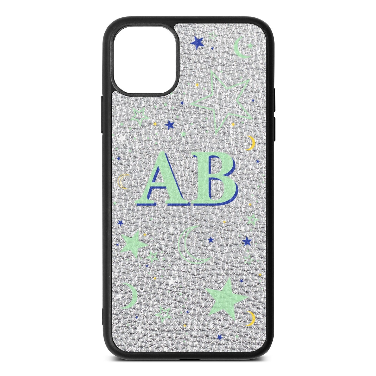 Stars and Moon Personalised Silver Pebble Leather iPhone 11 Pro Max Case