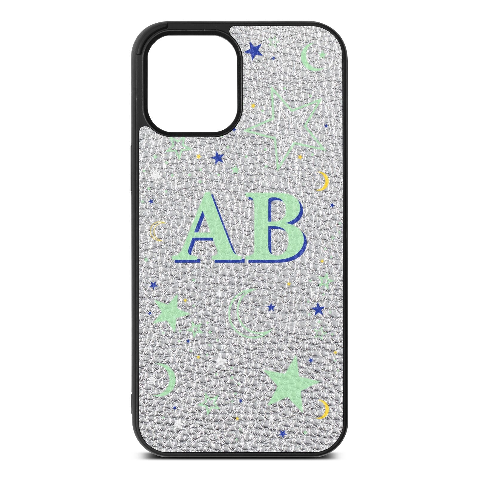 Stars and Moon Personalised Silver Pebble Leather iPhone 12 Pro Max Case