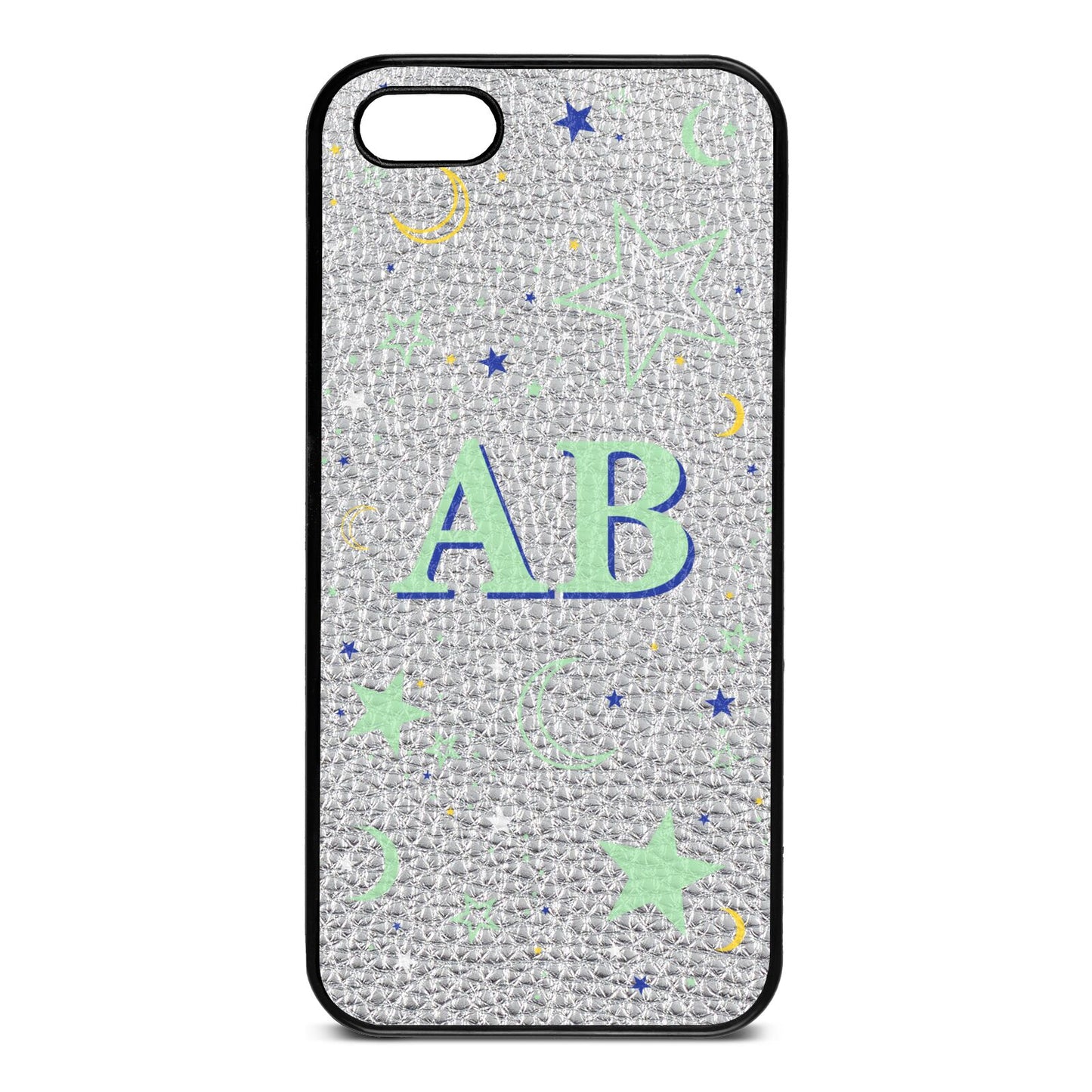 Stars and Moon Personalised Silver Pebble Leather iPhone 5 Case