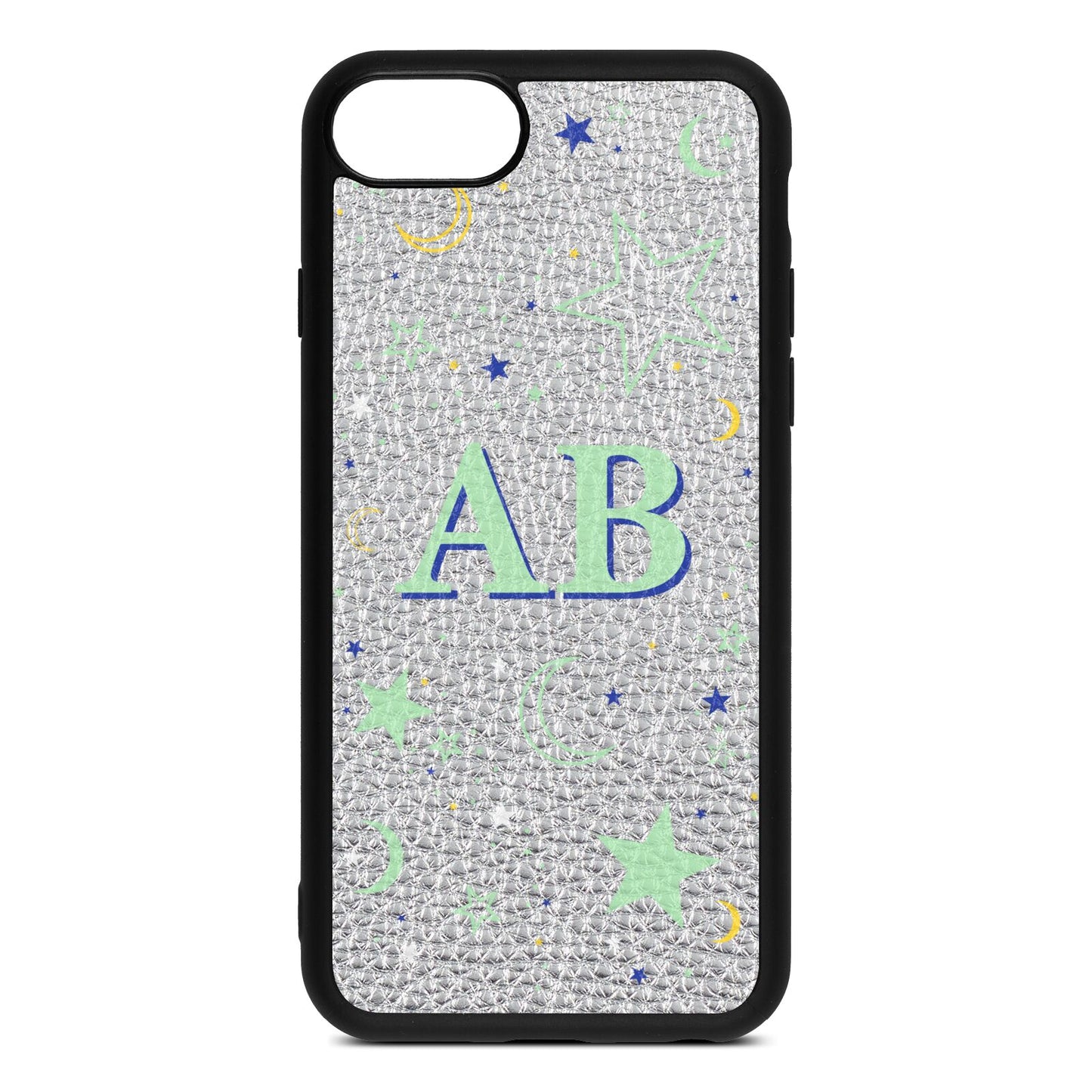 Stars and Moon Personalised Silver Pebble Leather iPhone 8 Case