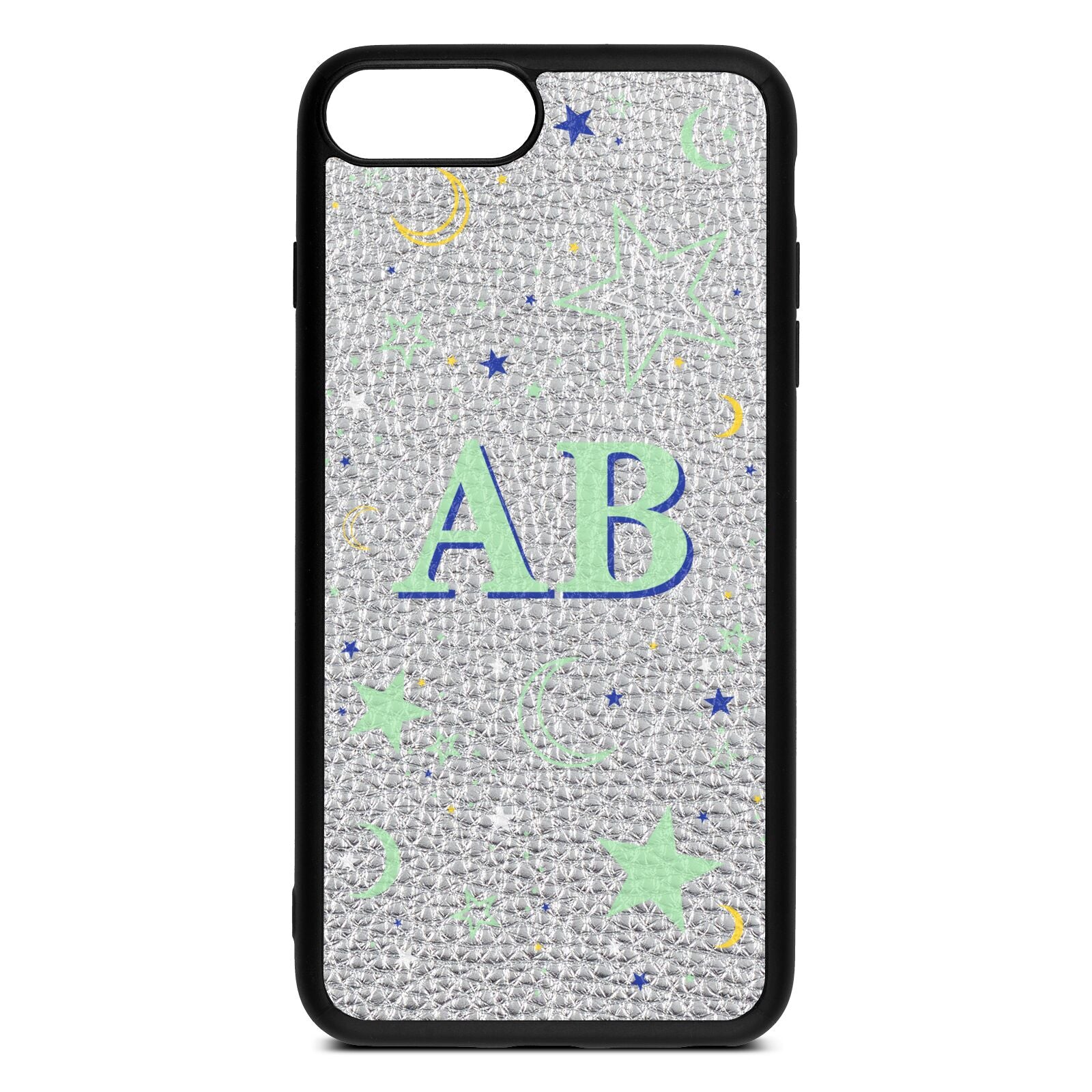 Stars and Moon Personalised Silver Pebble Leather iPhone 8 Plus Case