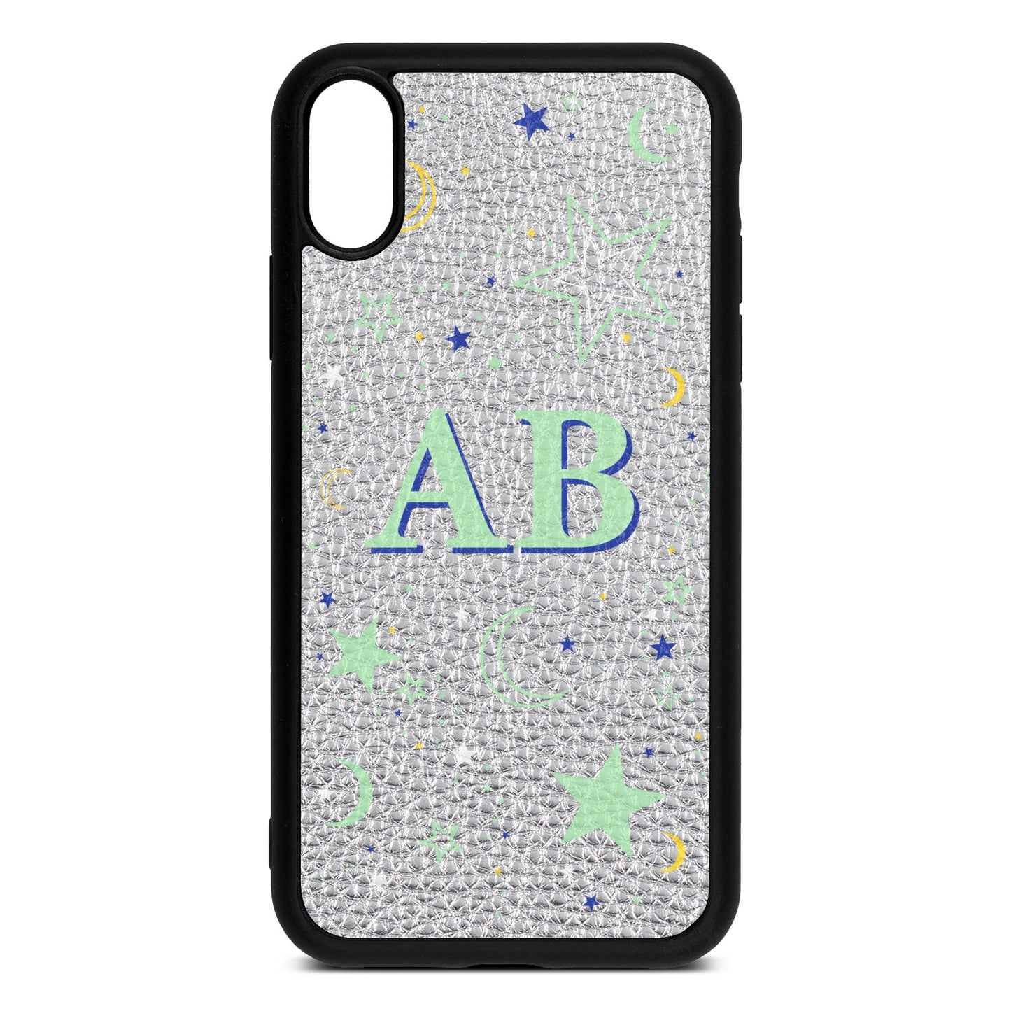 Stars and Moon Personalised Silver Pebble Leather iPhone Xr Case