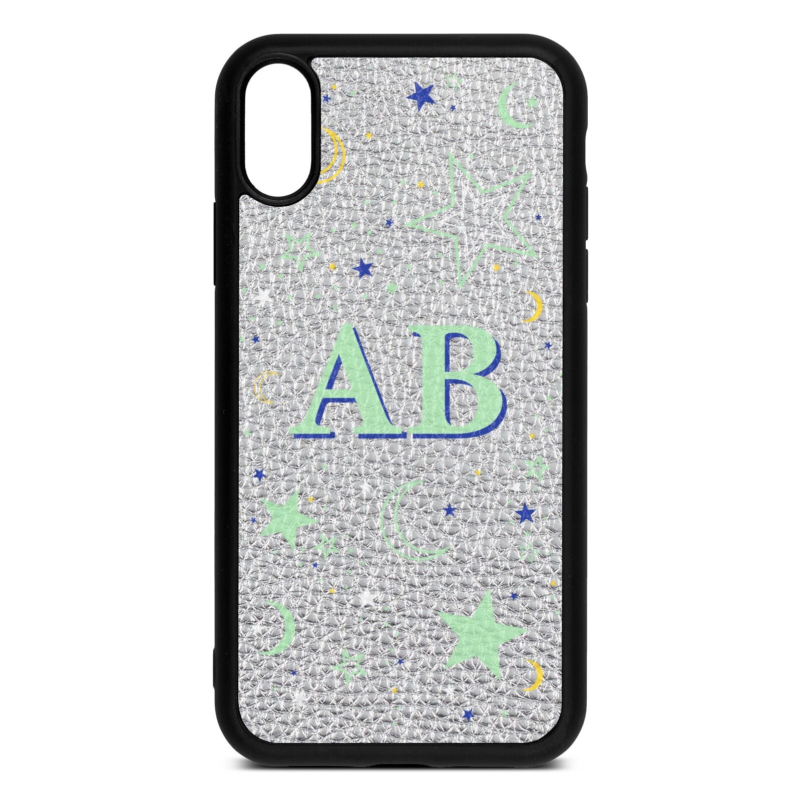 Stars and Moon Personalised Silver Pebble Leather iPhone Xr Case