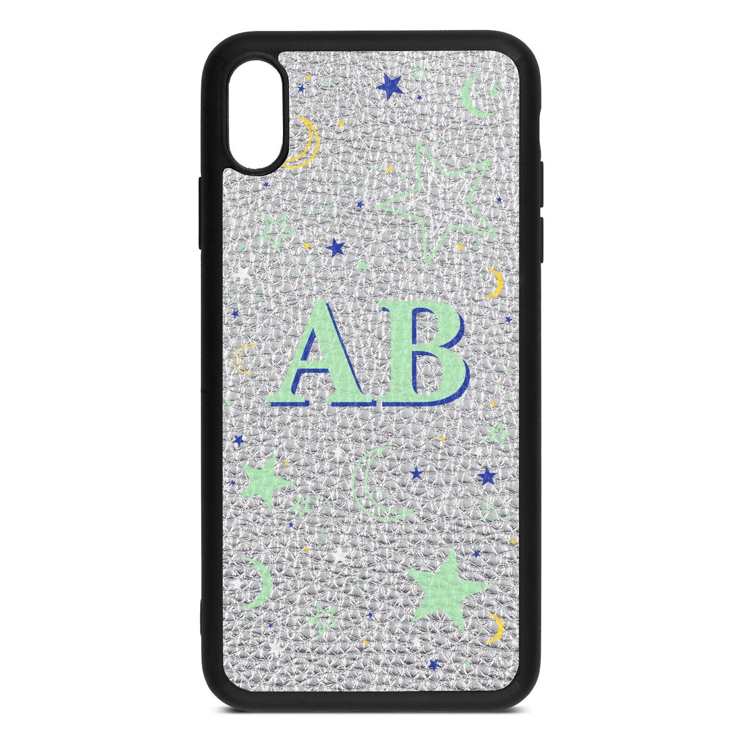 Stars and Moon Personalised Silver Pebble Leather iPhone Xs Max Case