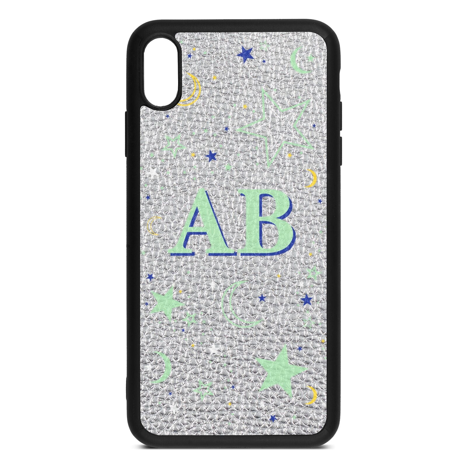 Stars and Moon Personalised Silver Pebble Leather iPhone Xs Max Case