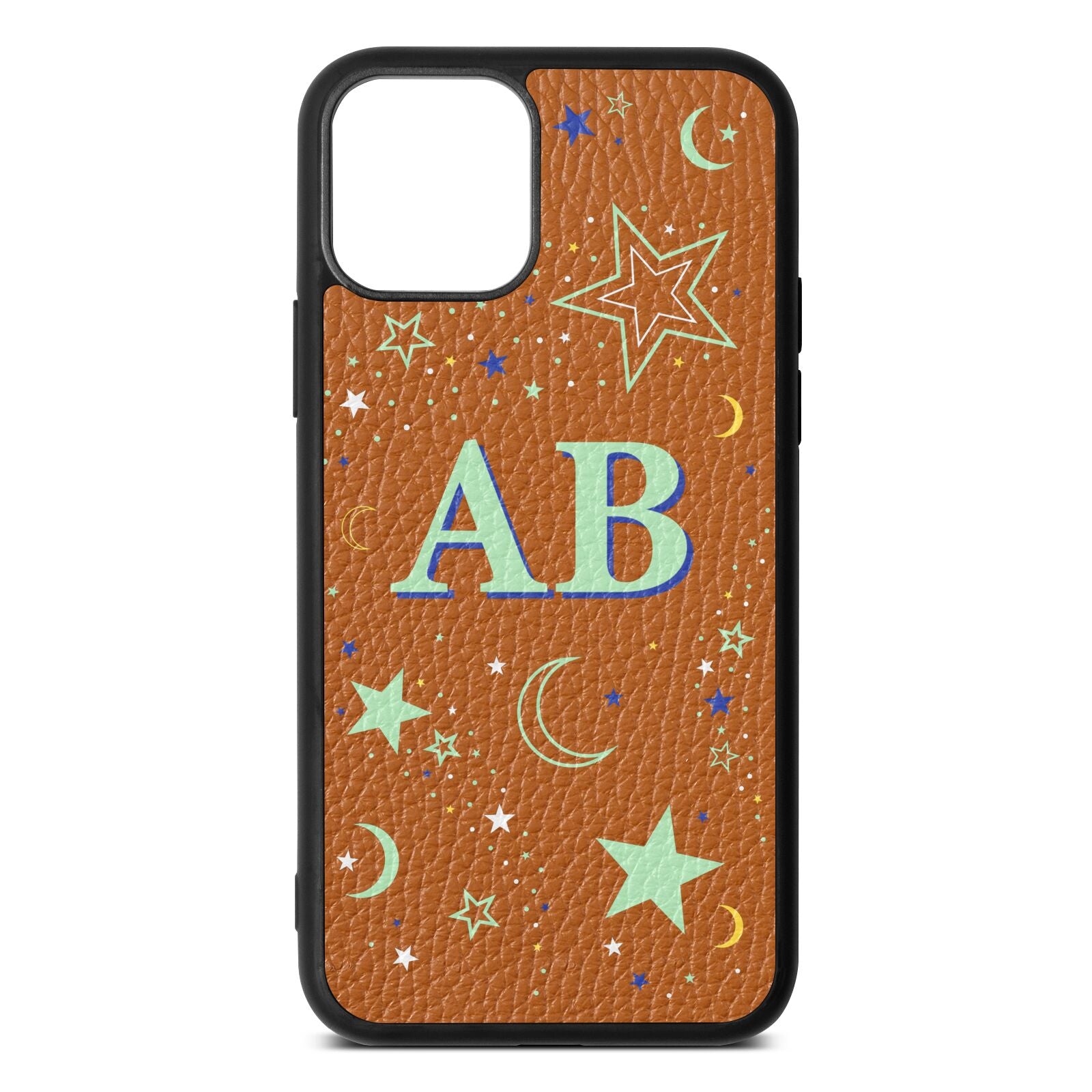 Stars and Moon Personalised Tan Pebble Leather iPhone 11 Case