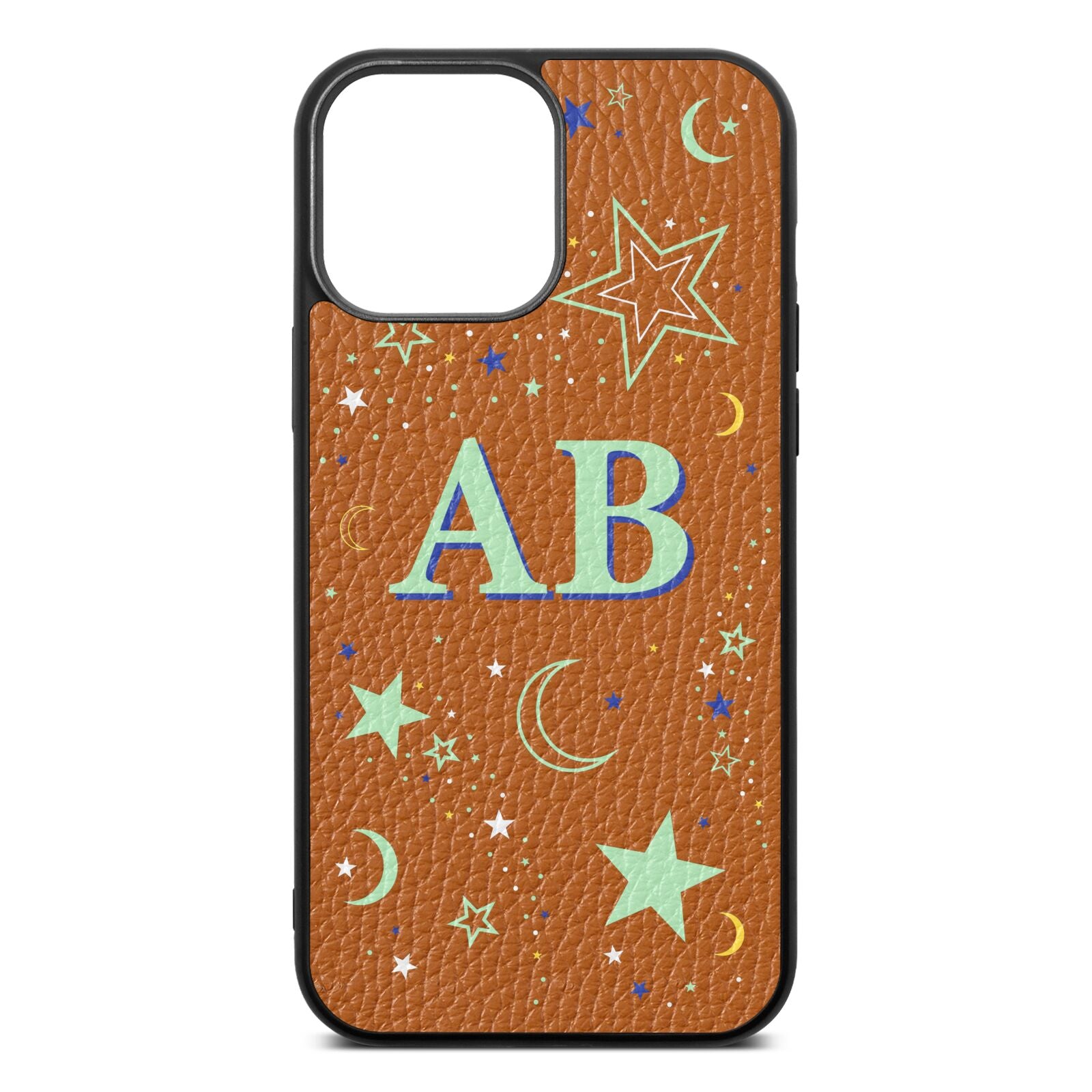 Stars and Moon Personalised Tan Pebble Leather iPhone 13 Pro Max Case