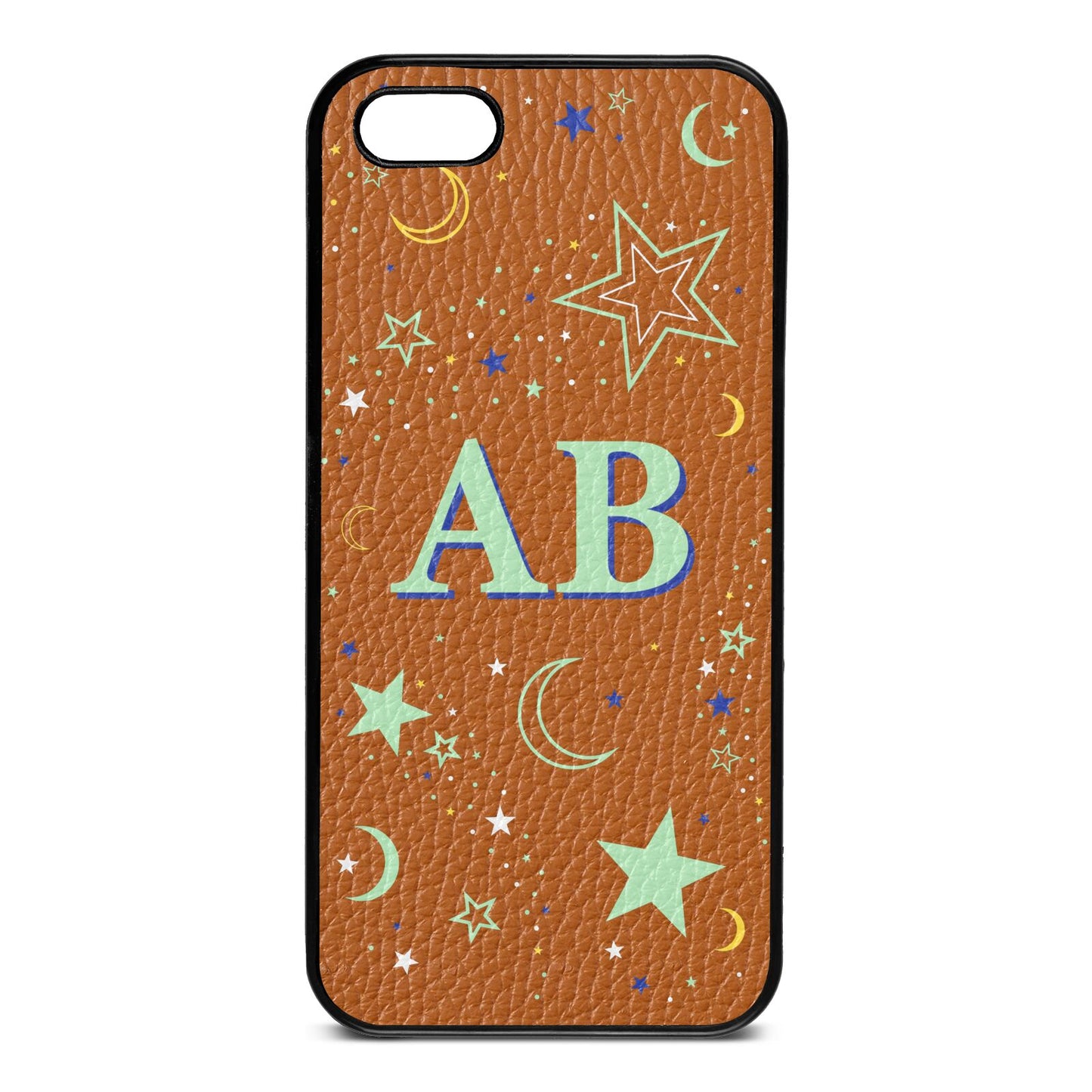 Stars and Moon Personalised Tan Pebble Leather iPhone 5 Case