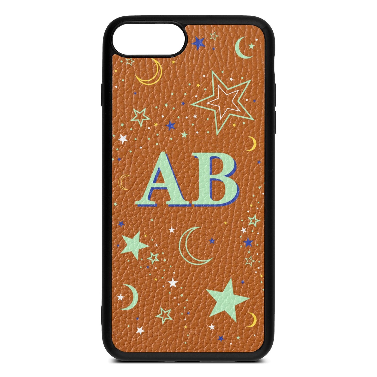 Stars and Moon Personalised Tan Pebble Leather iPhone 8 Plus Case