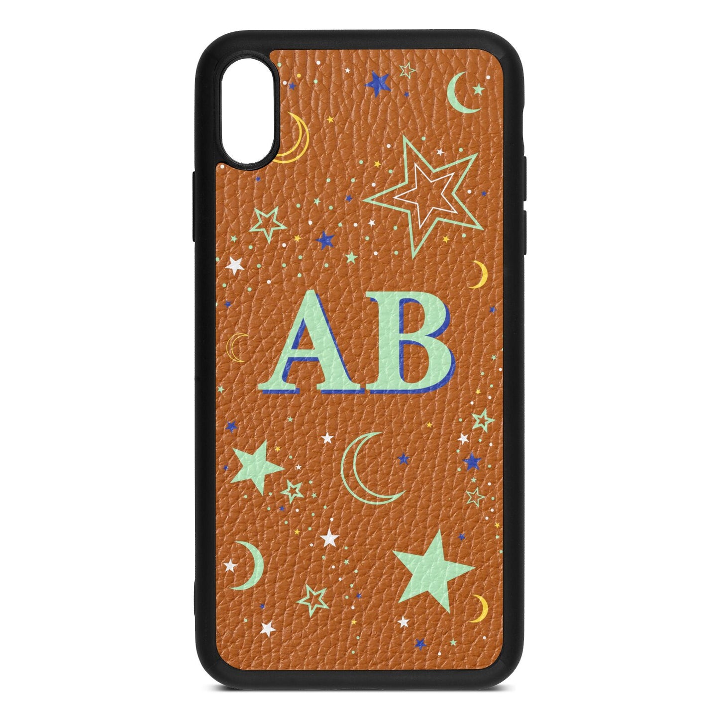 Stars and Moon Personalised Tan Pebble Leather iPhone Xs Max Case