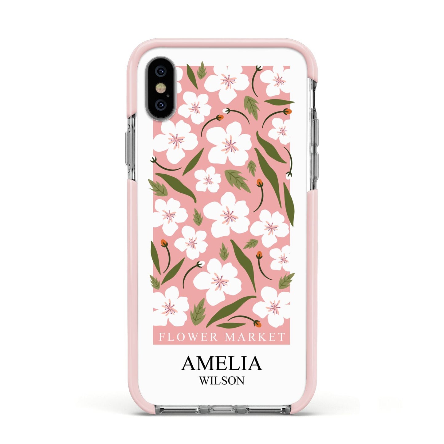 Stockholm Flower Market Poster Apple iPhone Xs Impact Case Pink Edge on Silver Phone