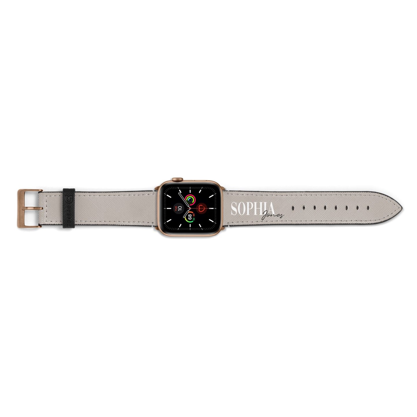 Stone Colour with Personalised Name Apple Watch Strap Landscape Image Gold Hardware