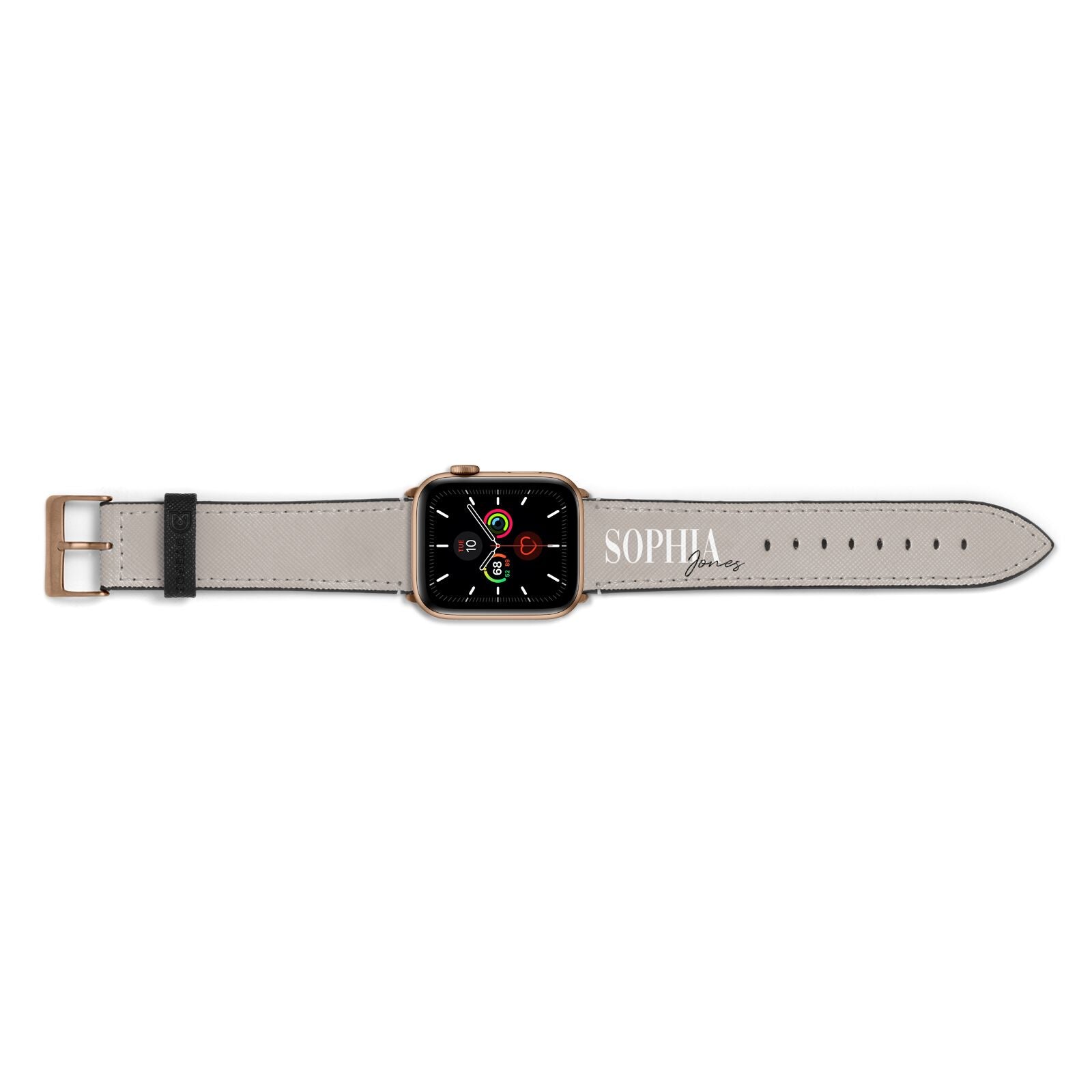 Stone Colour with Personalised Name Apple Watch Strap Landscape Image Gold Hardware