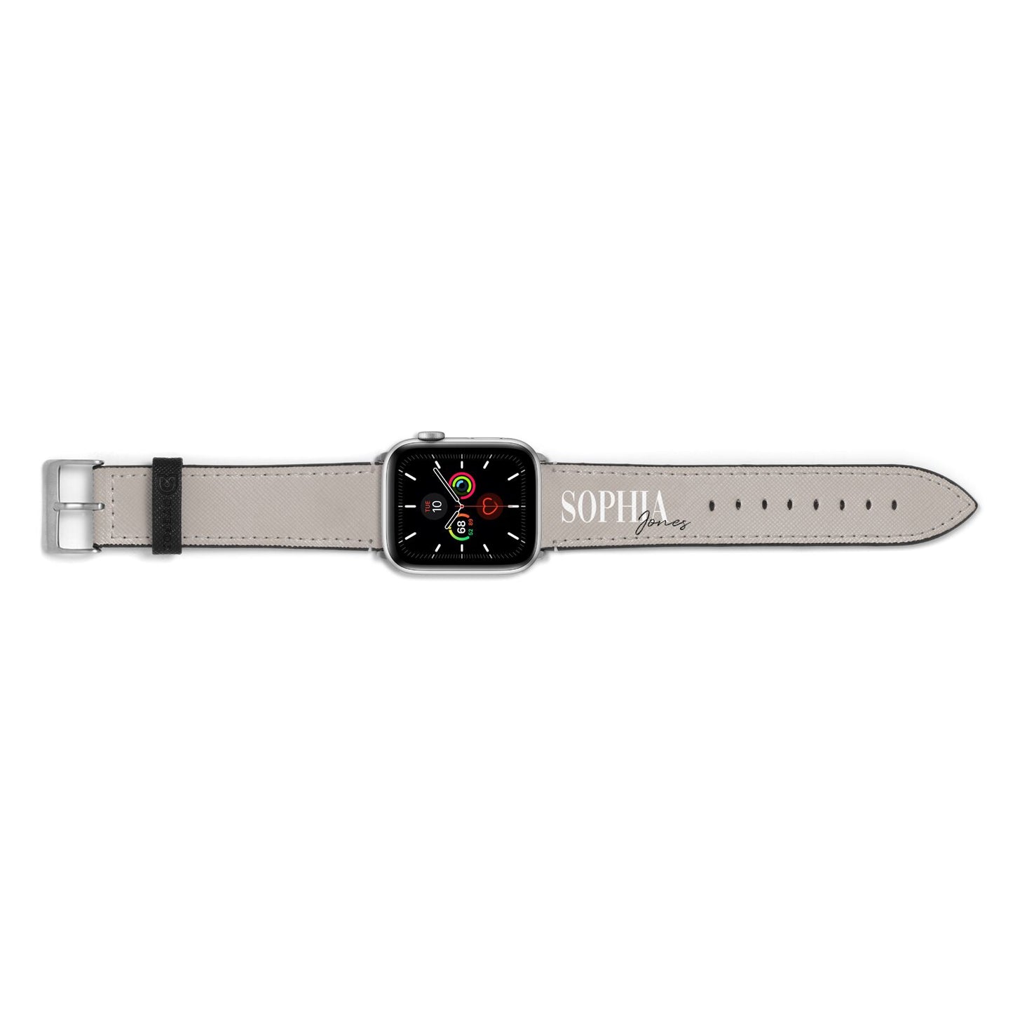 Stone Colour with Personalised Name Apple Watch Strap Landscape Image Silver Hardware