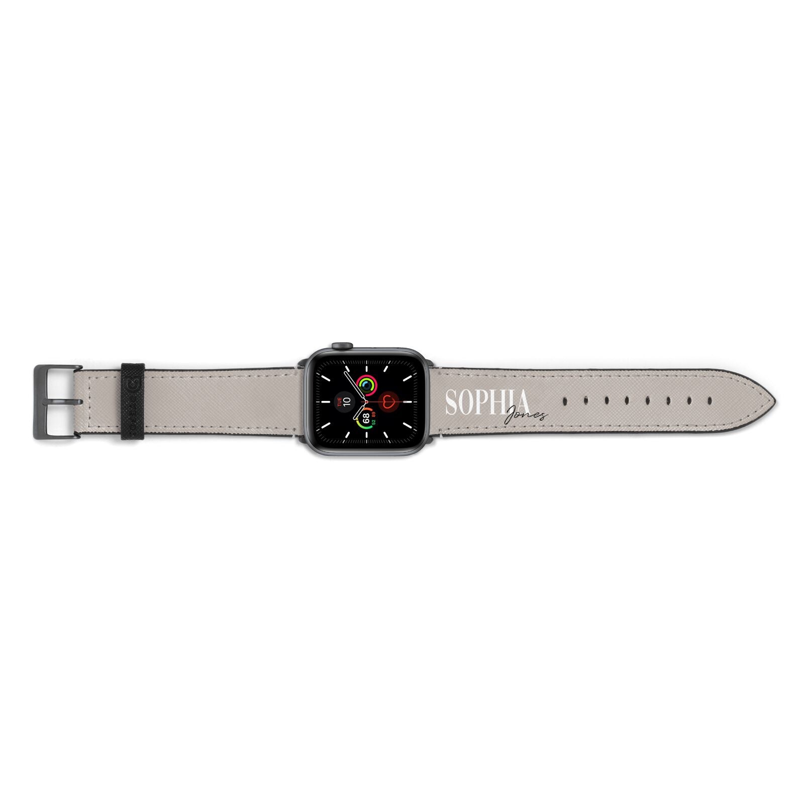 Stone Colour with Personalised Name Apple Watch Strap Landscape Image Space Grey Hardware