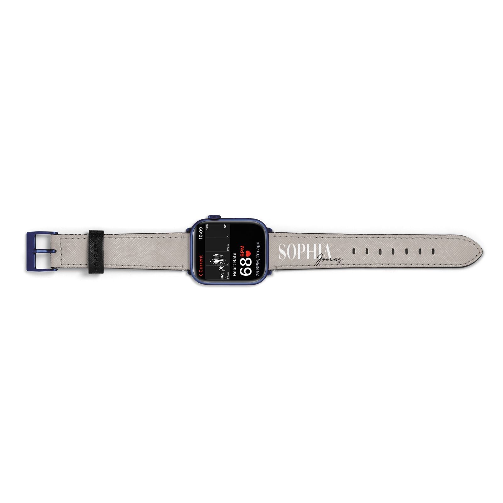 Stone Colour with Personalised Name Apple Watch Strap Size 38mm Landscape Image Blue Hardware