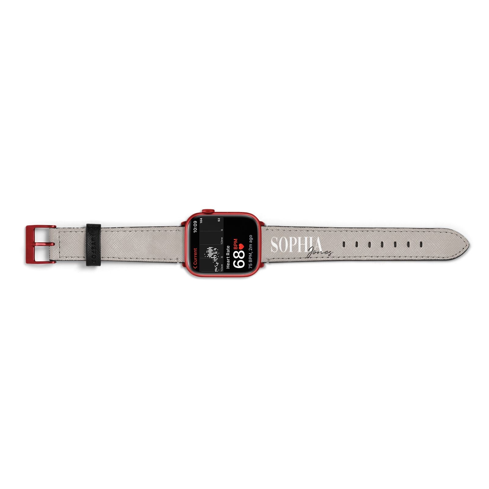 Stone Colour with Personalised Name Apple Watch Strap Size 38mm Landscape Image Red Hardware