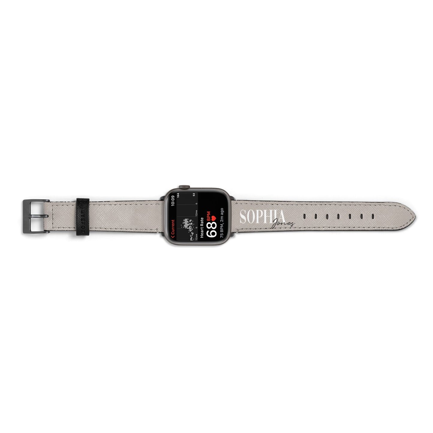 Stone Colour with Personalised Name Apple Watch Strap Size 38mm Landscape Image Space Grey Hardware
