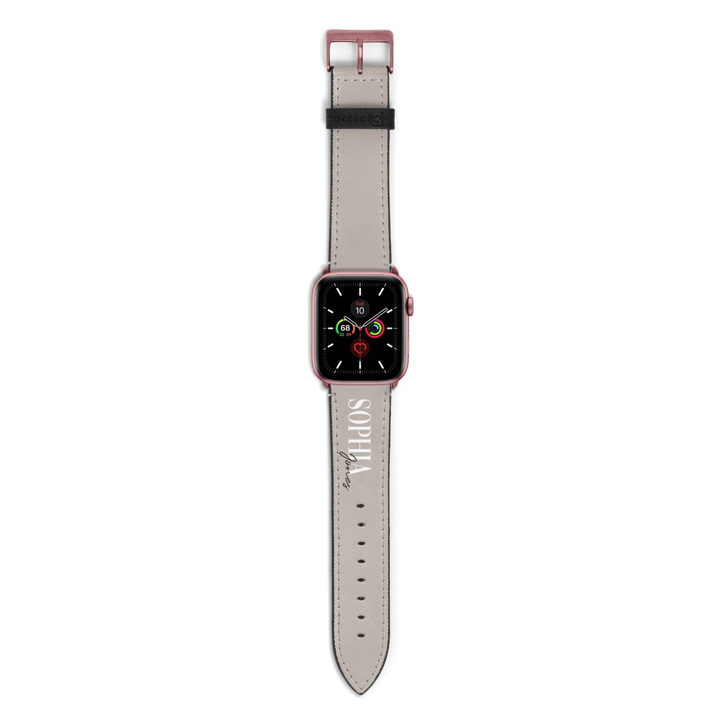 Stone Colour with Personalised Name Apple Watch Strap with Rose Gold Hardware