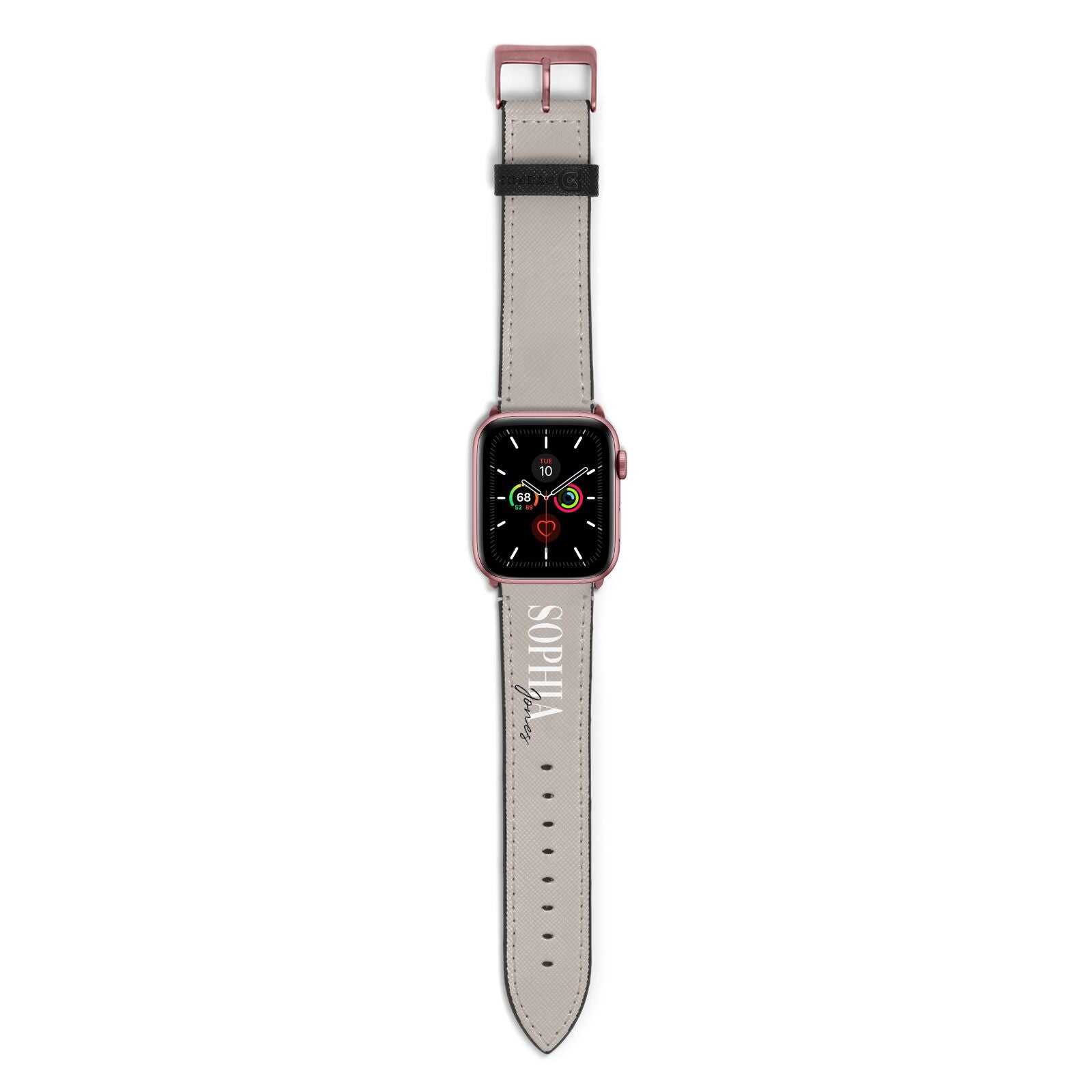 Stone Colour with Personalised Name Apple Watch Strap with Rose Gold Hardware