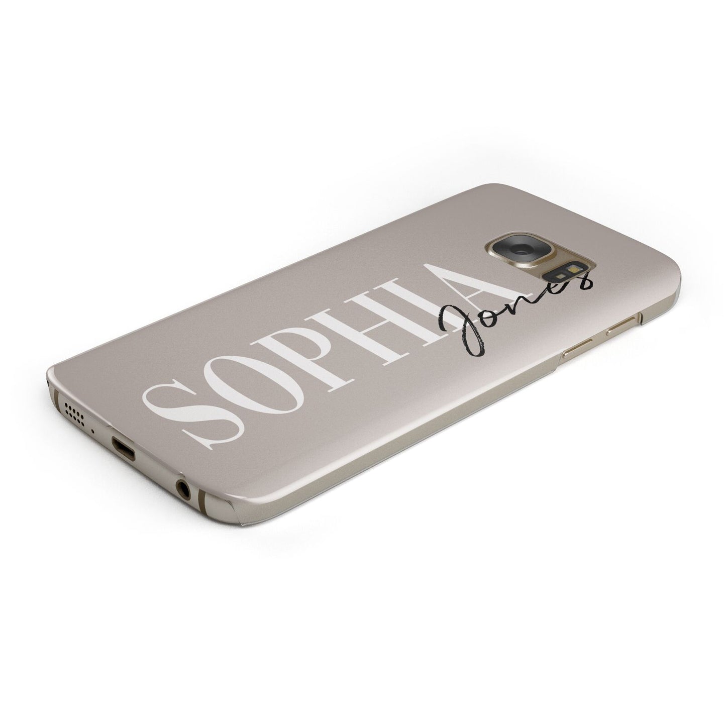 Stone Colour with Personalised Name Protective Samsung Galaxy Case Angled Image