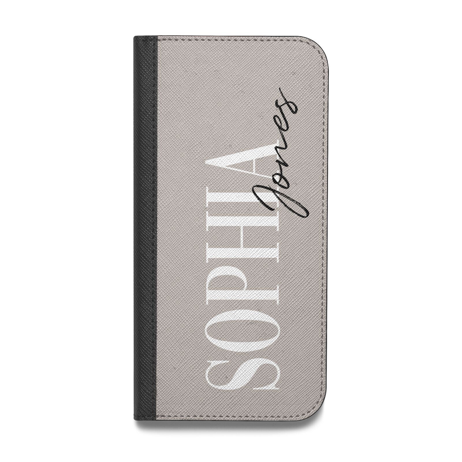 Stone Colour with Personalised Name Vegan Leather Flip Samsung Case