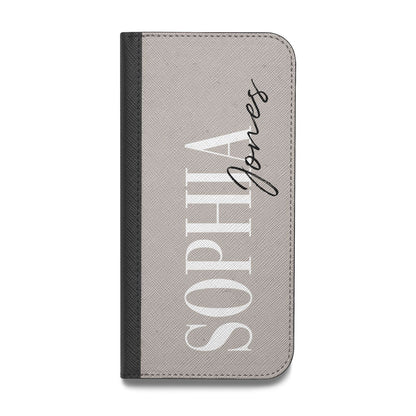 Stone Colour with Personalised Name Vegan Leather Flip iPhone Case